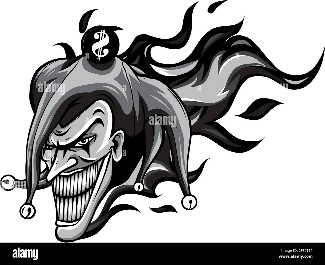 Monochromatisch böse Joker mit Flammen Vektor Illustration Kunst Stock Vektor