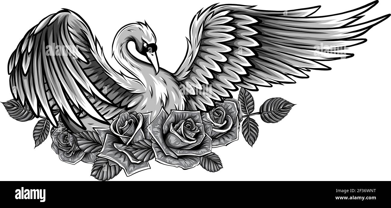 Monochromatische Mode Vektor-Illustration mit Vogel. Sei Schwan, nicht Ente, Schönheitskonzept Stock Vektor