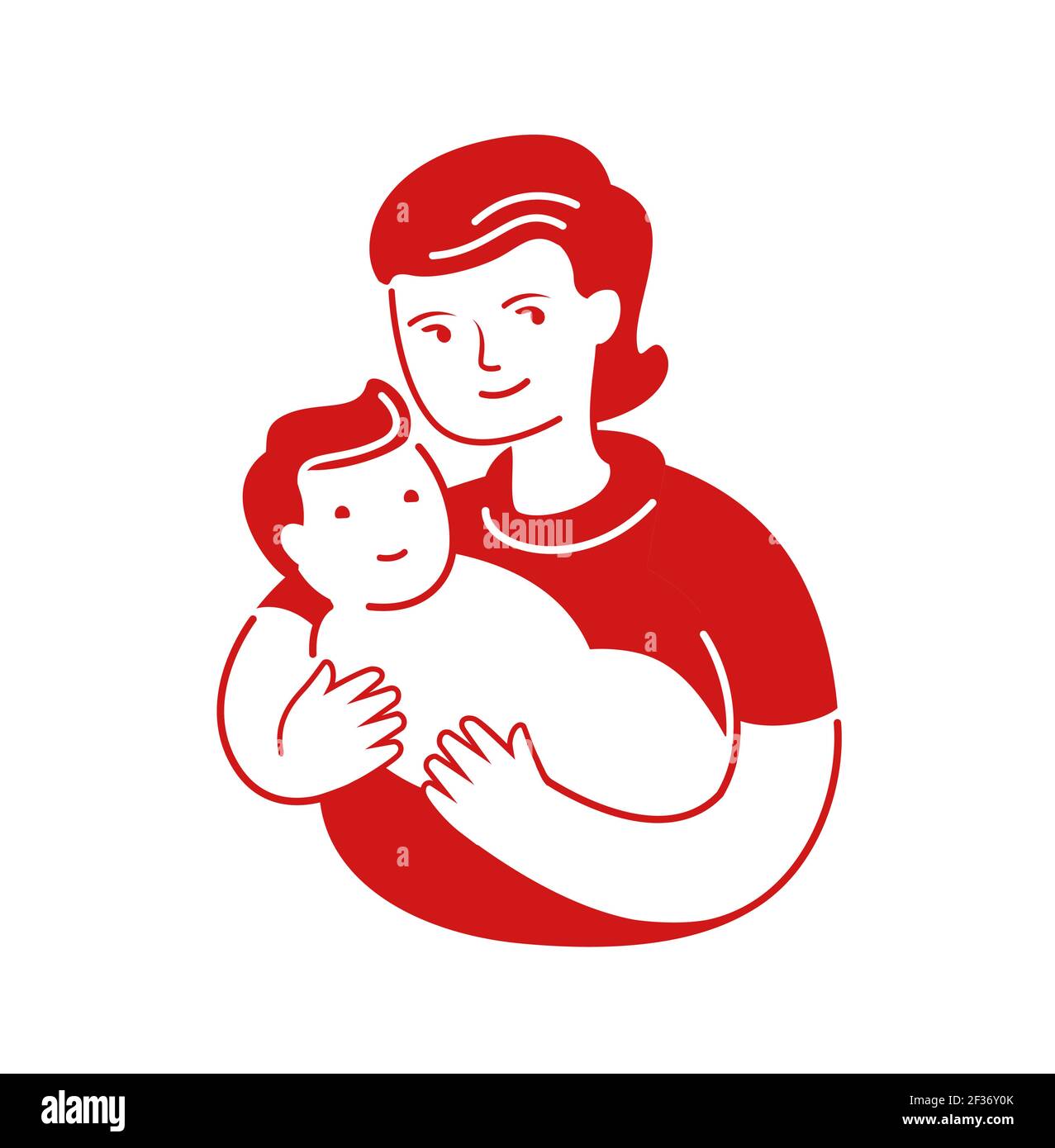 Mutter liebend umarmt kleines Baby. Muttertag, Mutterschaft Symbol oder Logo Stock Vektor