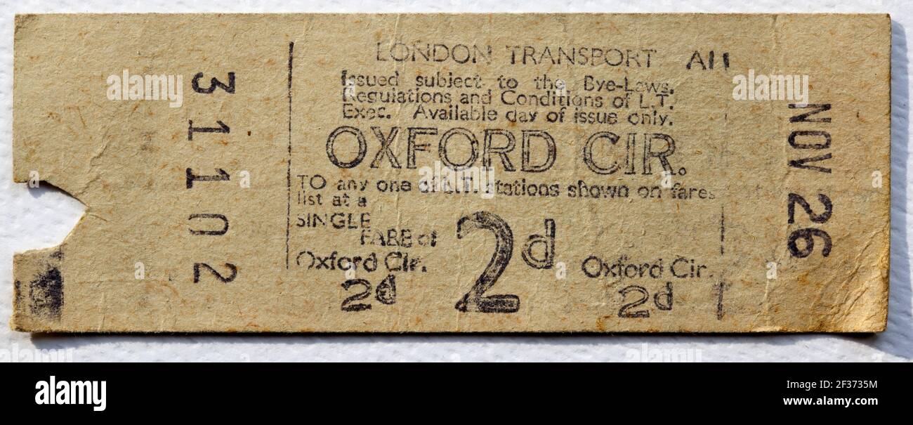 1950s London Transport U-Bahn oder U-Bahn-Ticket von Oxford Circus Station Stockfoto