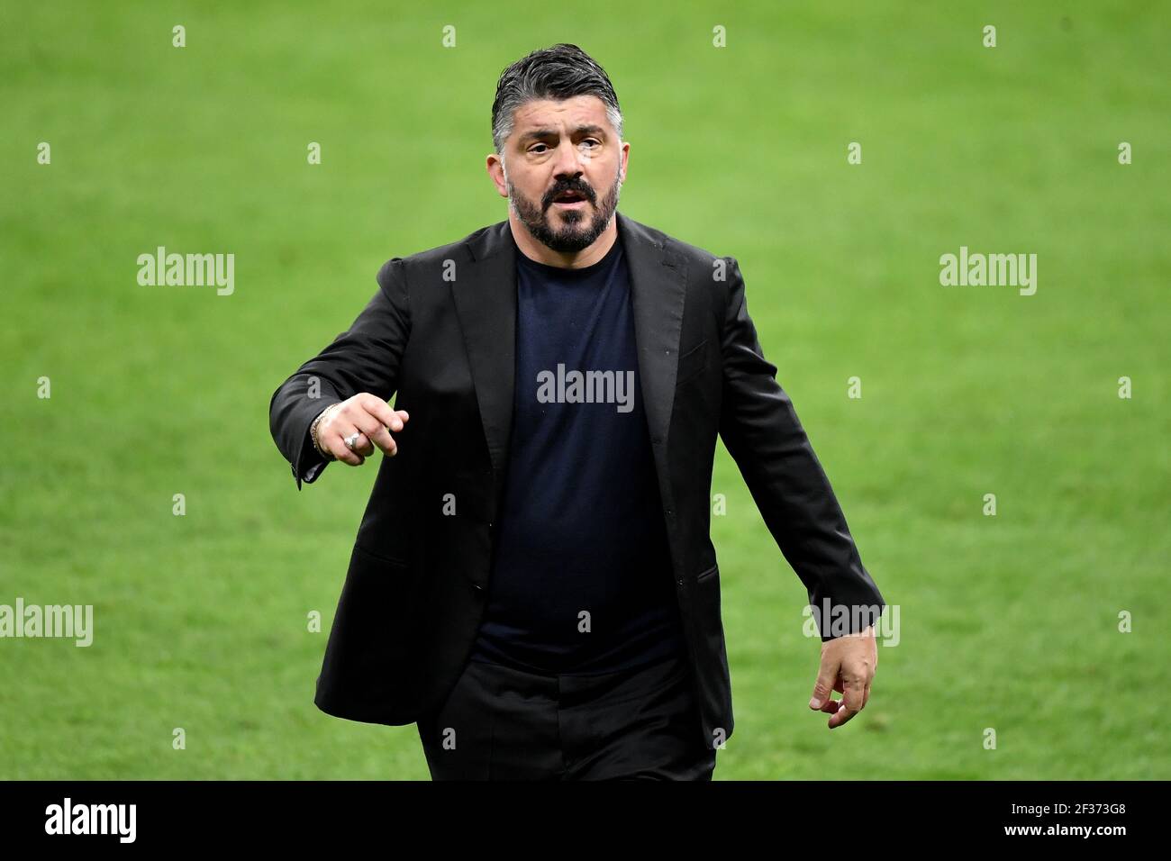 Mailand, Italien. März 2021, 14th. Gennaro Gattuso Trainer des SSC Napoli reagiert während der Serie A Fußballspiel zwischen AC Mailand und SSC Napoli im San Siro Stadion in Mailand (Italien), 14th. März 2021. Foto Andrea Staccioli/Insidefoto Kredit: Insidefoto srl/Alamy Live News Stockfoto