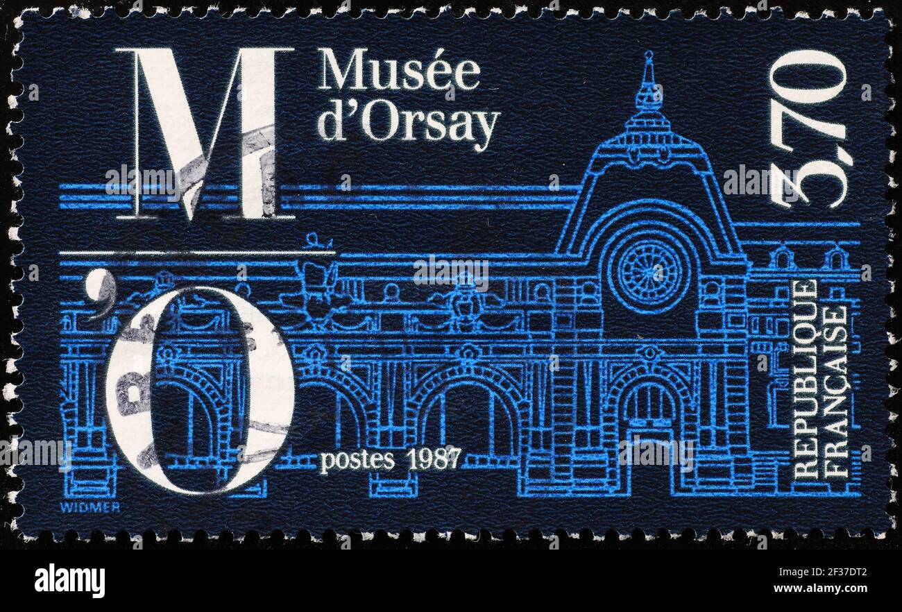Gare d'Orsay Museum in Paris auf Briefmarke Stockfoto