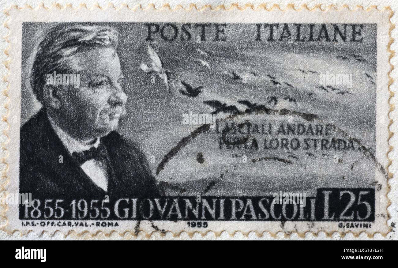 Italienischer Dichter Giovanni Pascoli auf Briefmarke Stockfoto