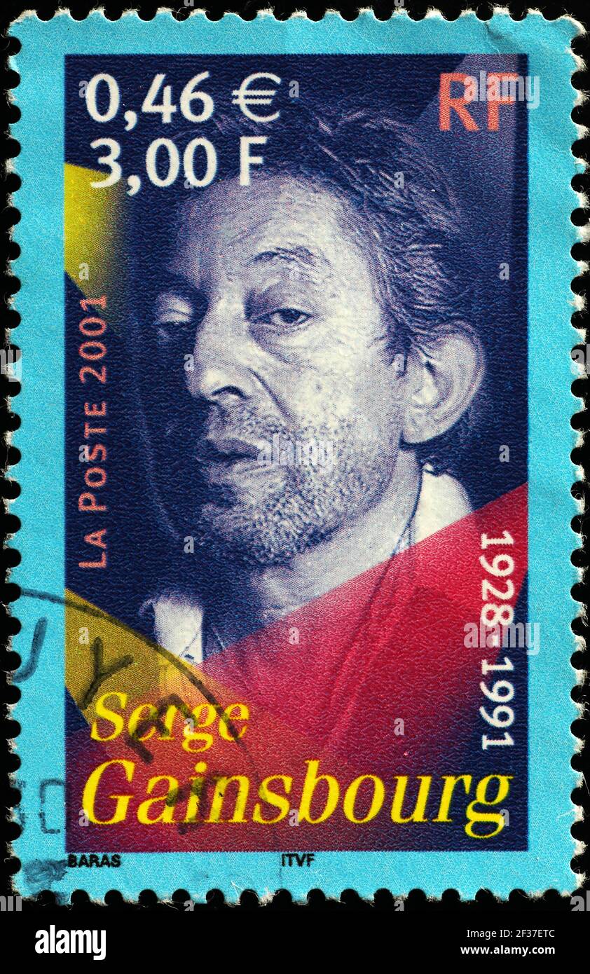 Serge Gainsbourg auf französischer Briefmarke Stockfoto