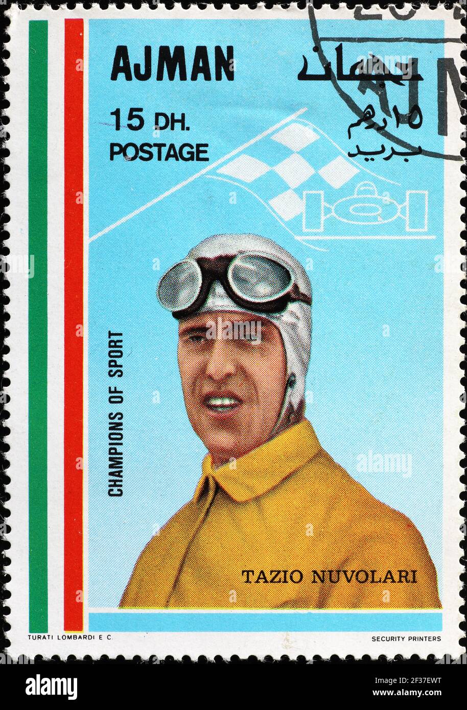 Tazio Nuvolari Porträt auf Briefmarke Stockfoto