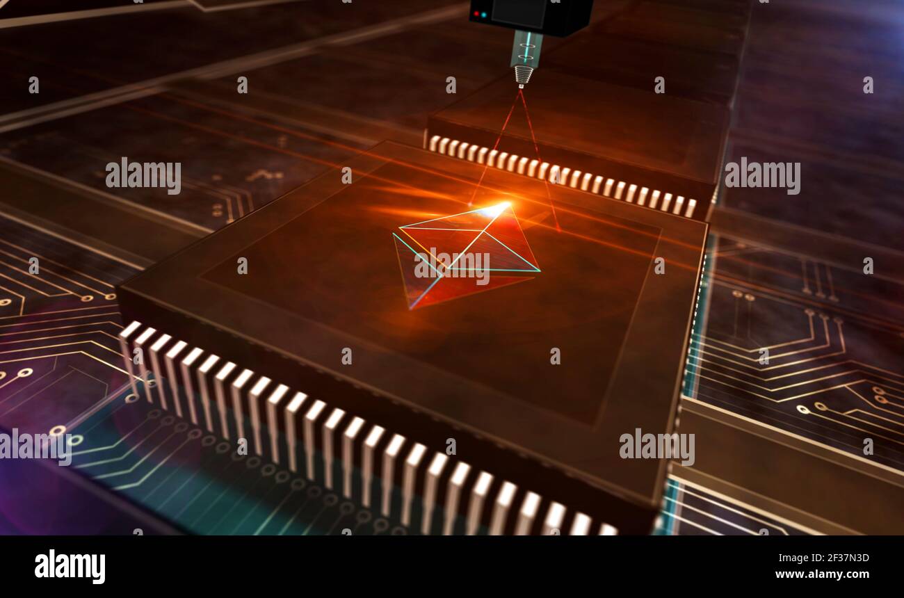 Ethereum-Symbol. Kryptowährung digitales Geld, Cyber-Münze und Krypto Währung Mining Icon Konzept. Abstract 3D Rendering Illustration. Stockfoto