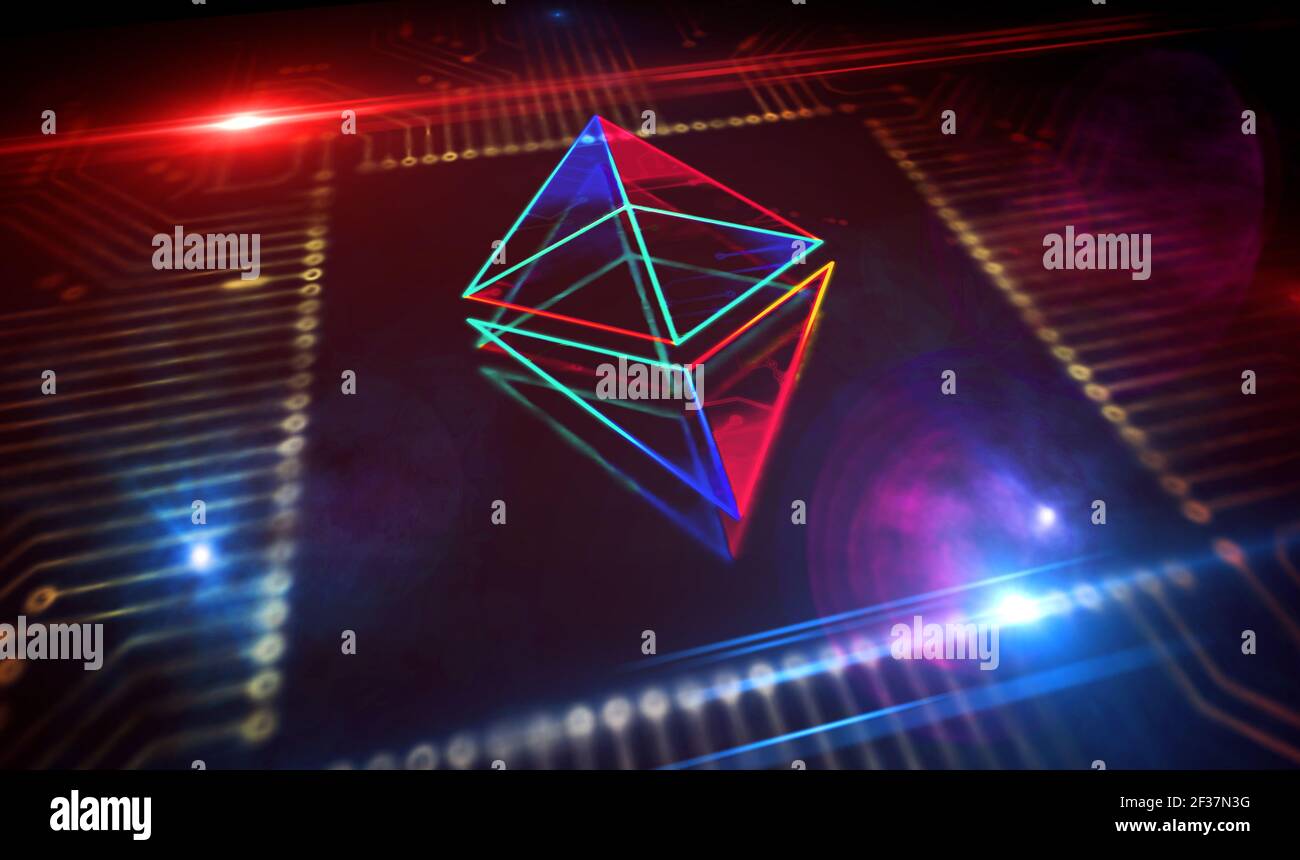 Ethereum-Symbol. Kryptowährung digitales Geld, Cyber-Münze und Krypto Währung Mining Icon Konzept. Abstract 3D Rendering Illustration. Stockfoto