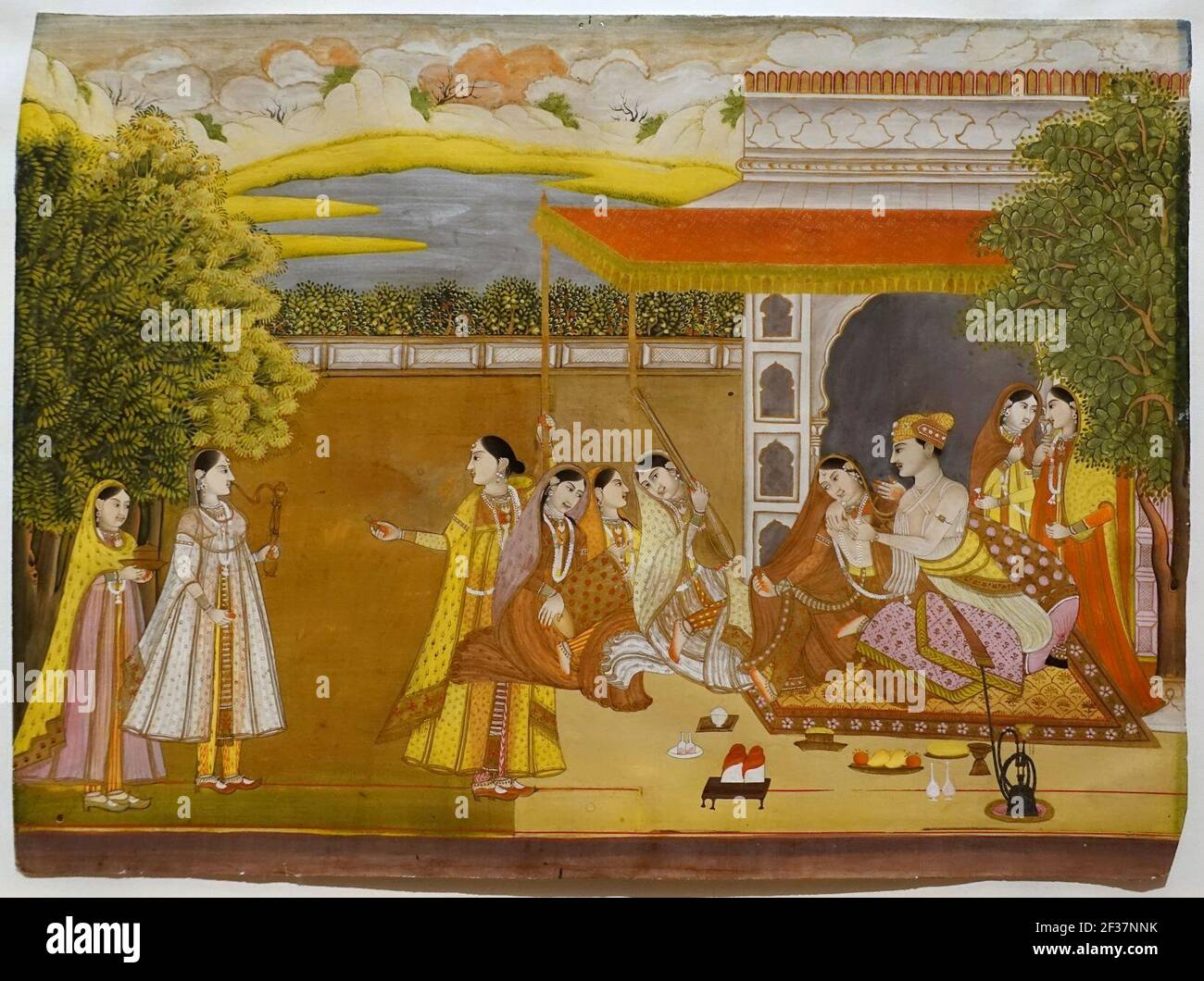 Prince und seine Damen, Provinz Mughal Schule, Indien, 1750-1800 AD, opake Aquarell und Gold auf Papier Stockfoto