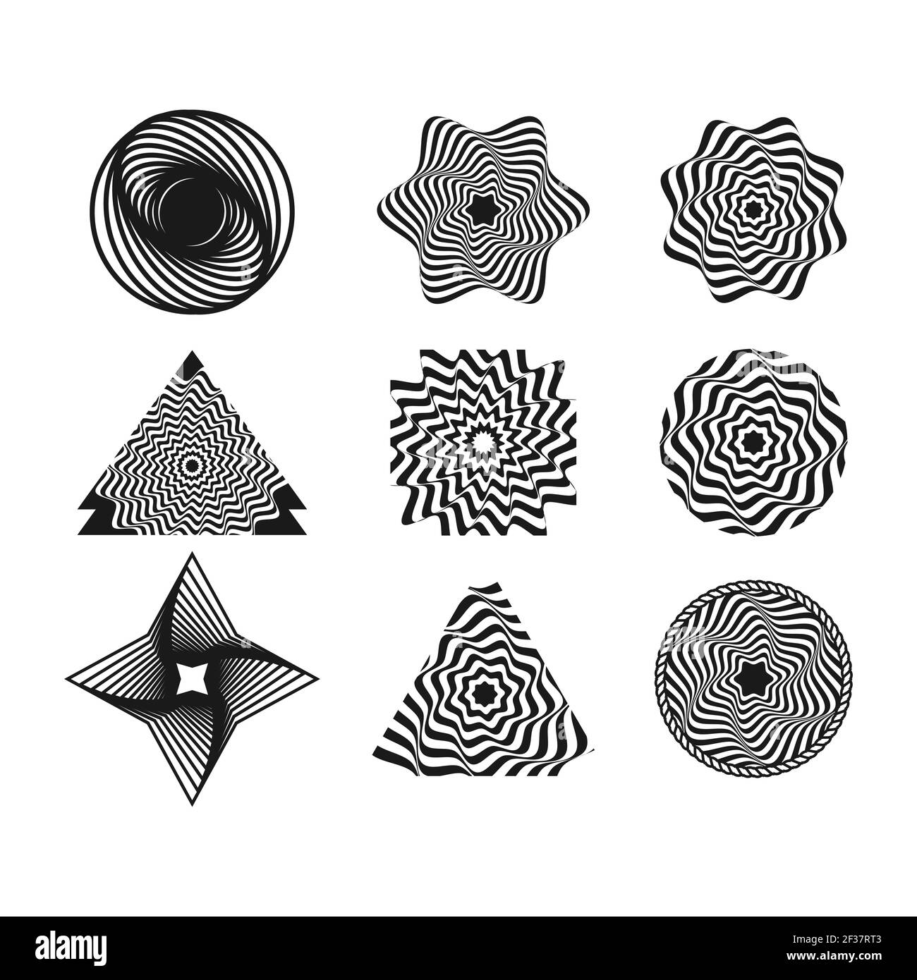 Satz von unmöglichen Formen. Optische Täuschung. Vektorgrafik isoliert auf weiß. Heilige Geometrie. Auf weißem Hintergrund.EPS 10 Stock Vektor