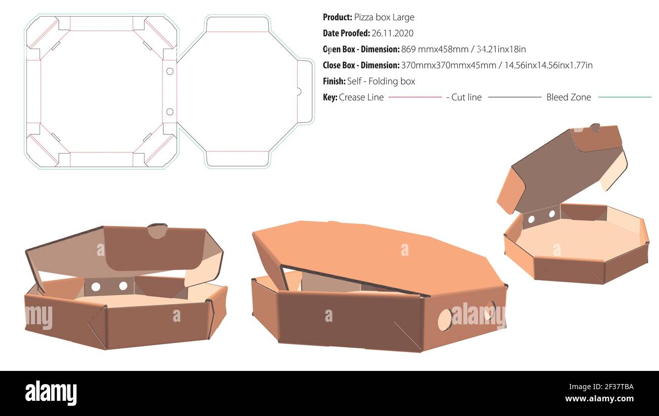 Octagon Pizzakarton große Verpackungsvorlage selbstsperrende Stanzform-Vektor Stock Vektor
