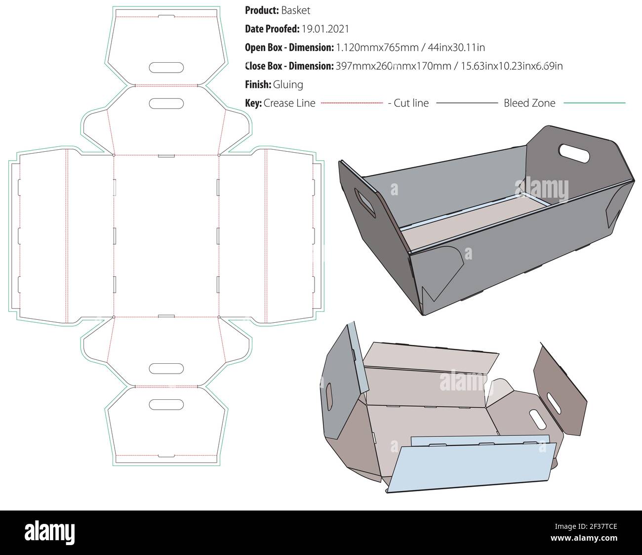 Korbkasten Verpackung Design Vorlage kleben Stanzform geschnitten - Vektor Stock Vektor