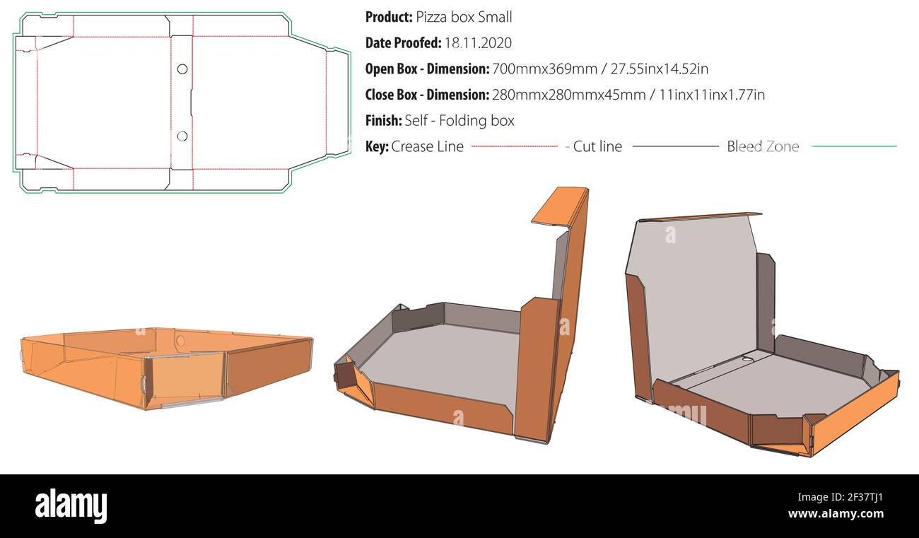 Pizza Box kleine Verpackung Vorlage selbstsperren die Schnitt Vektor Stock Vektor