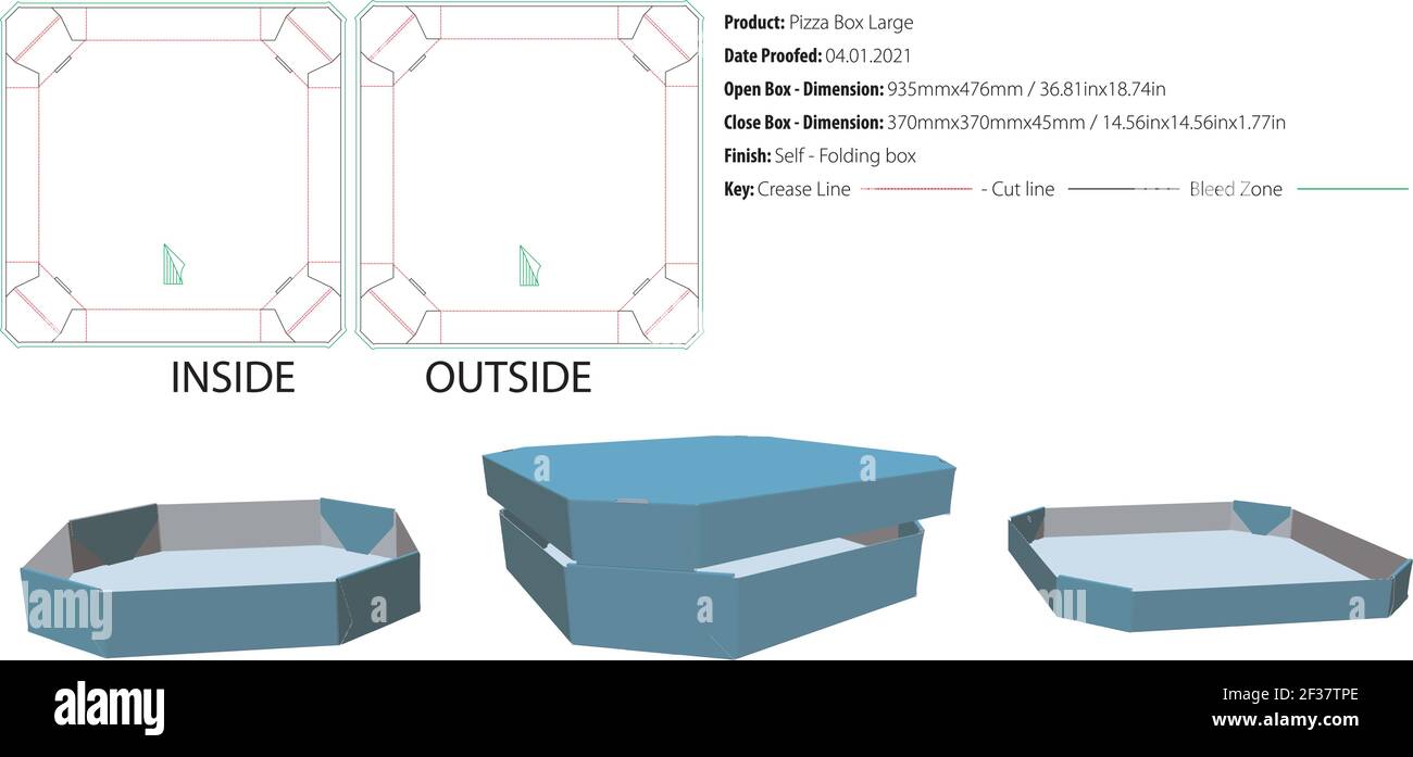 Octagon Pizza-Box groß aus zwei Teilen Verpackungsvorlage self Lock die Cut-Vektor Stock Vektor