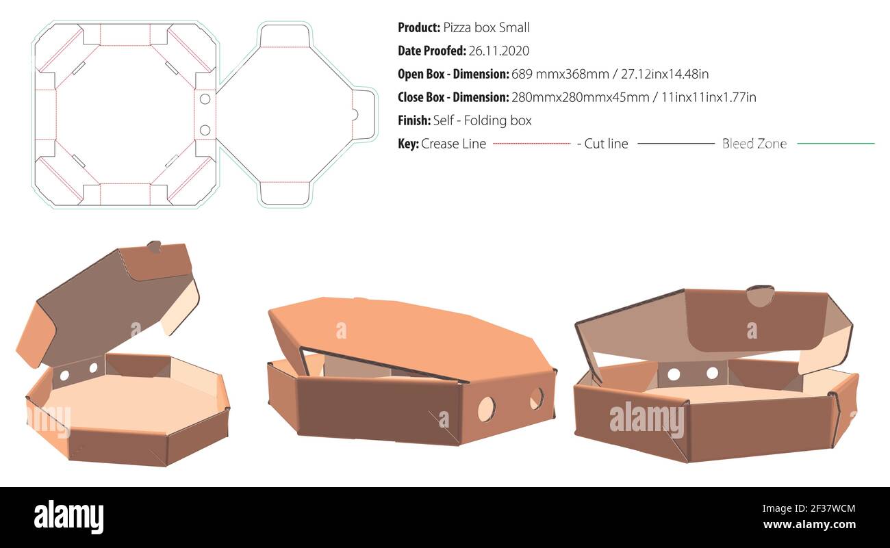Octagon Pizza Box kleine Verpackungsvorlage selbstsperrende Matrize Cut-Vektor Stock Vektor