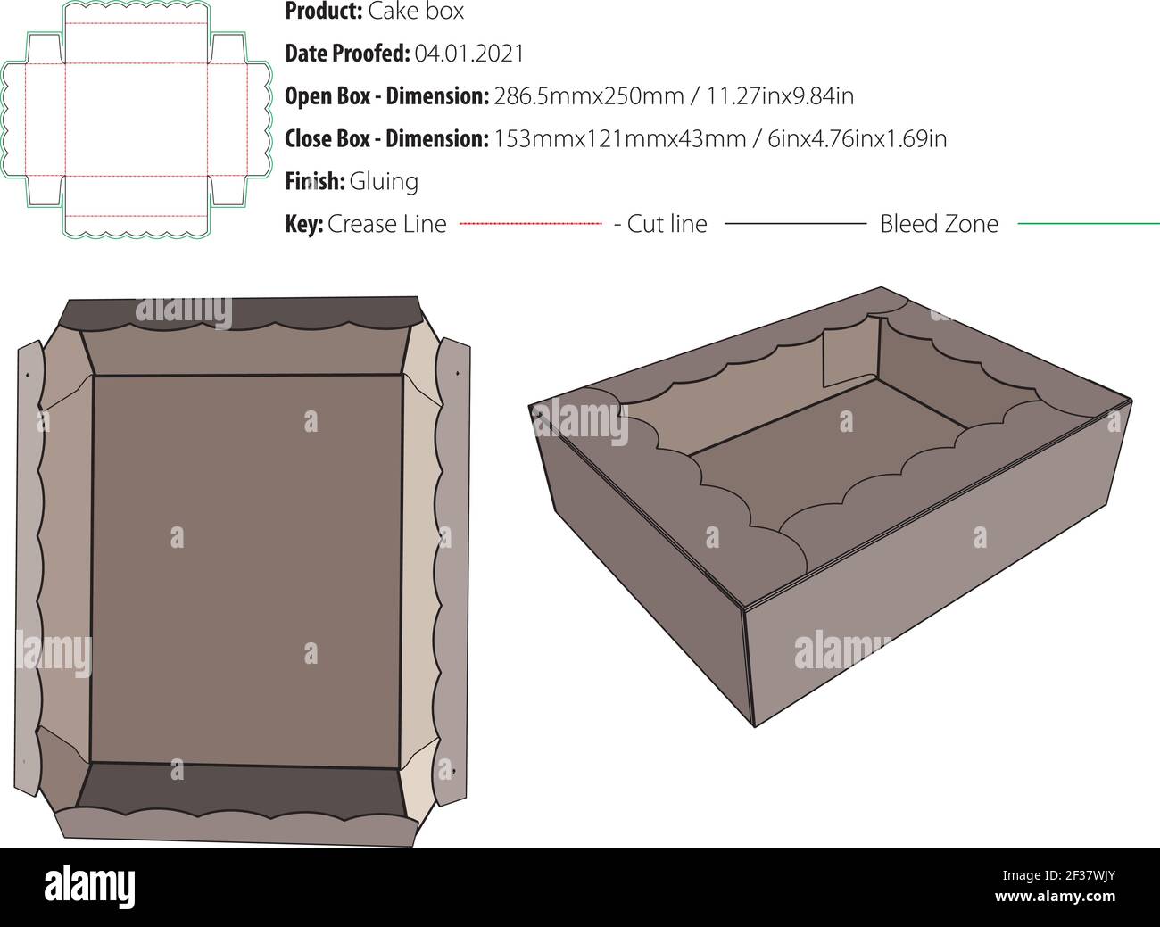 Kuchenbox Verpackung Design Vorlage kleben Stanzform geschnitten - Vektor Stock Vektor