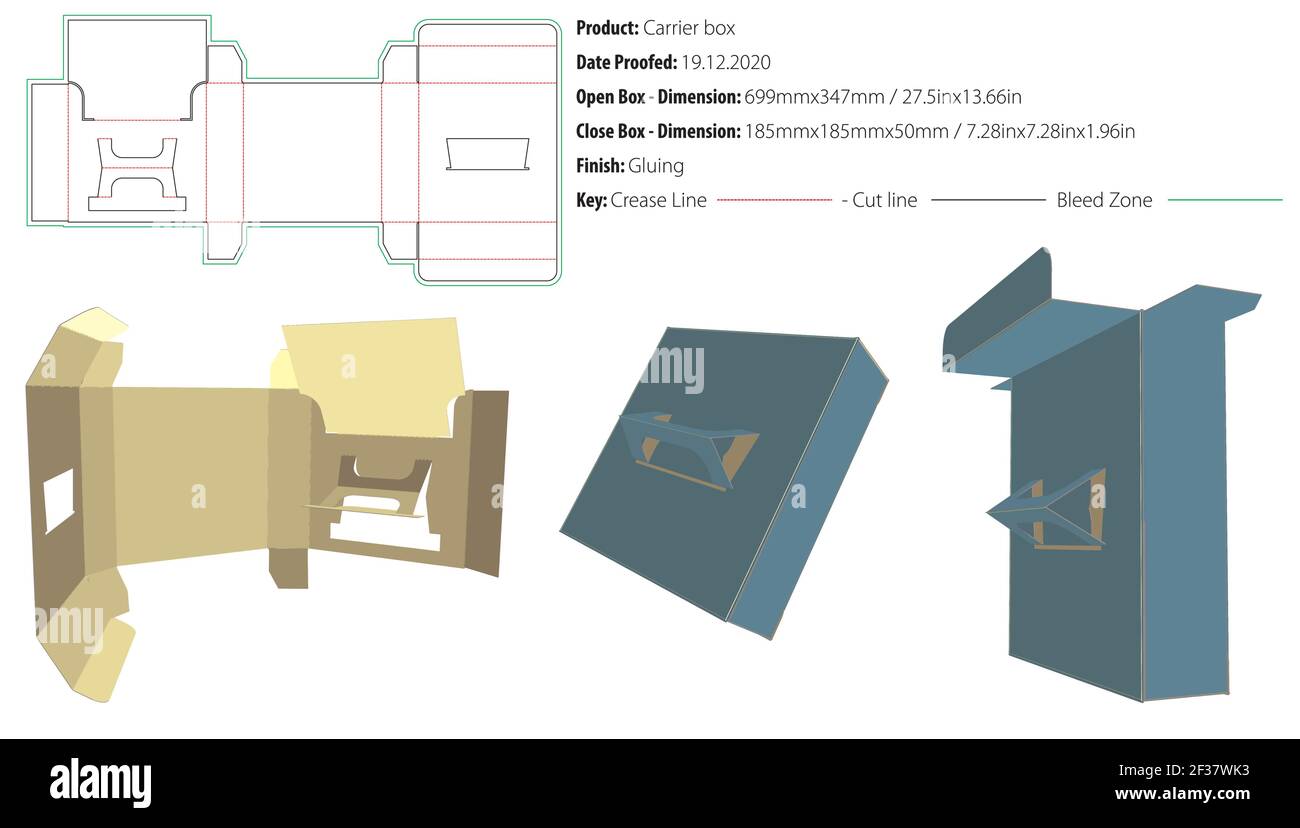 Tragebox Verpackung Design Vorlage kleben Stanzform geschnitten - Vektor Stock Vektor