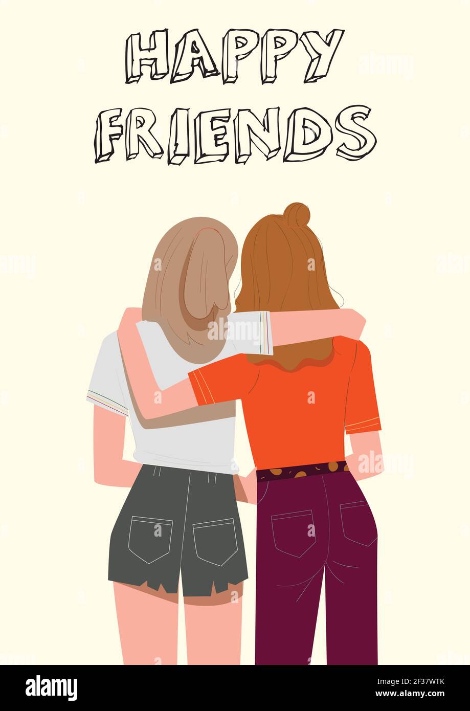 Plakat von zwei glücklichen Freunden umarmt Illustration Vektor, Typografie Kopf, Wanddekor, Liebe Zitate, Grußkarten-Design Stock Vektor