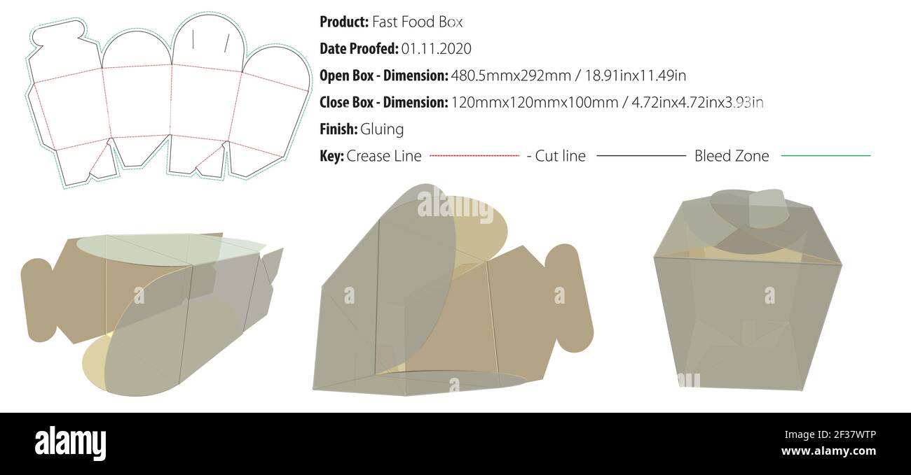 Fast Food konische Box Verpackung Design Vorlage kleben Crash Lock Stanzform geschnitten - Vektor Stock Vektor