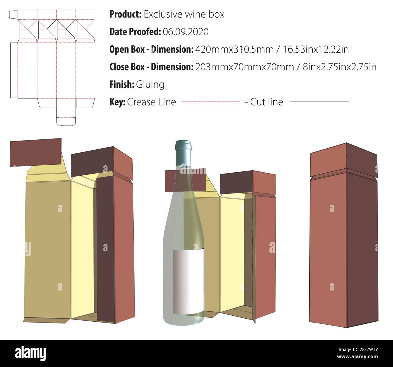Exklusive Weinbox Verpackung Design Vorlage kleben Stanzform geschnitten - Vektor Stock Vektor