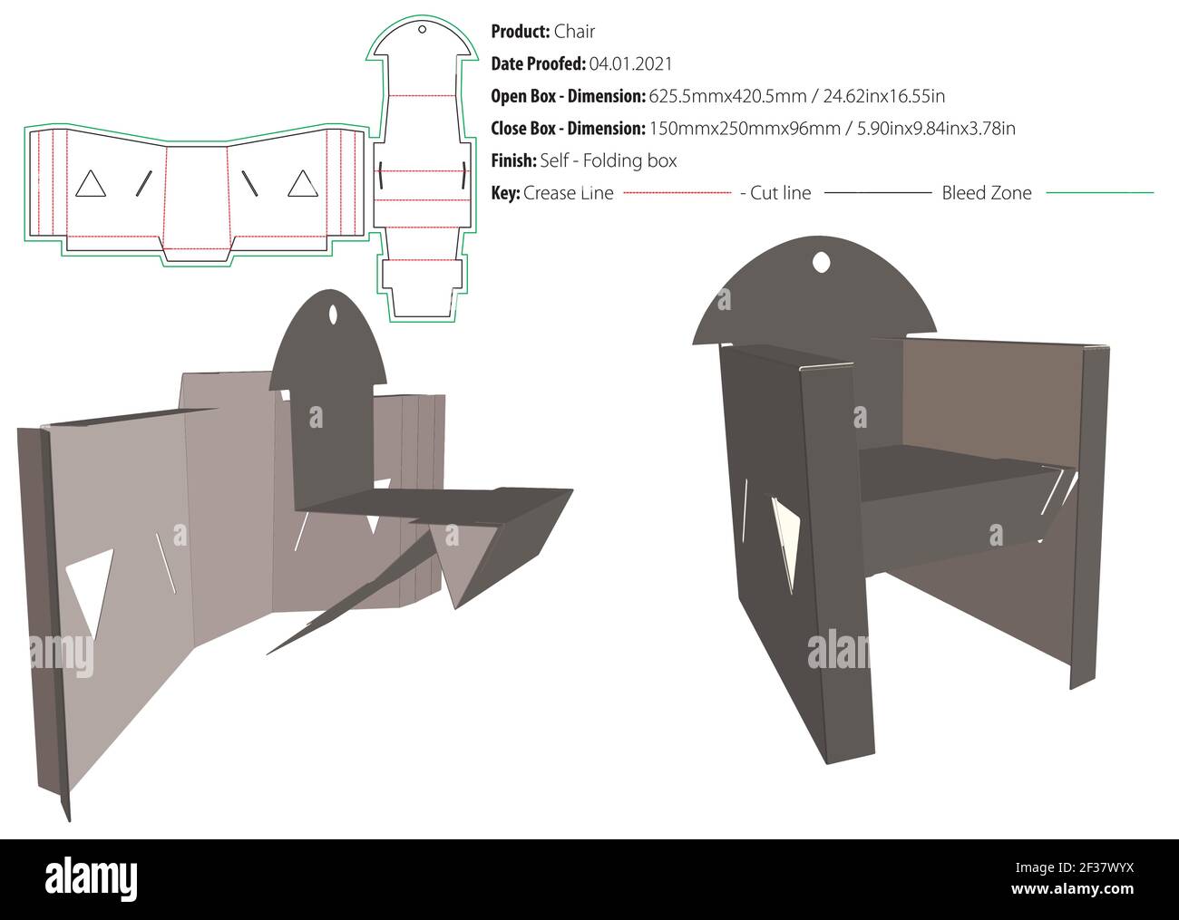 Stuhl Wellpappe Verpackung Design Vorlage selbstverriegelt die geschnitten - Vektor Stock Vektor