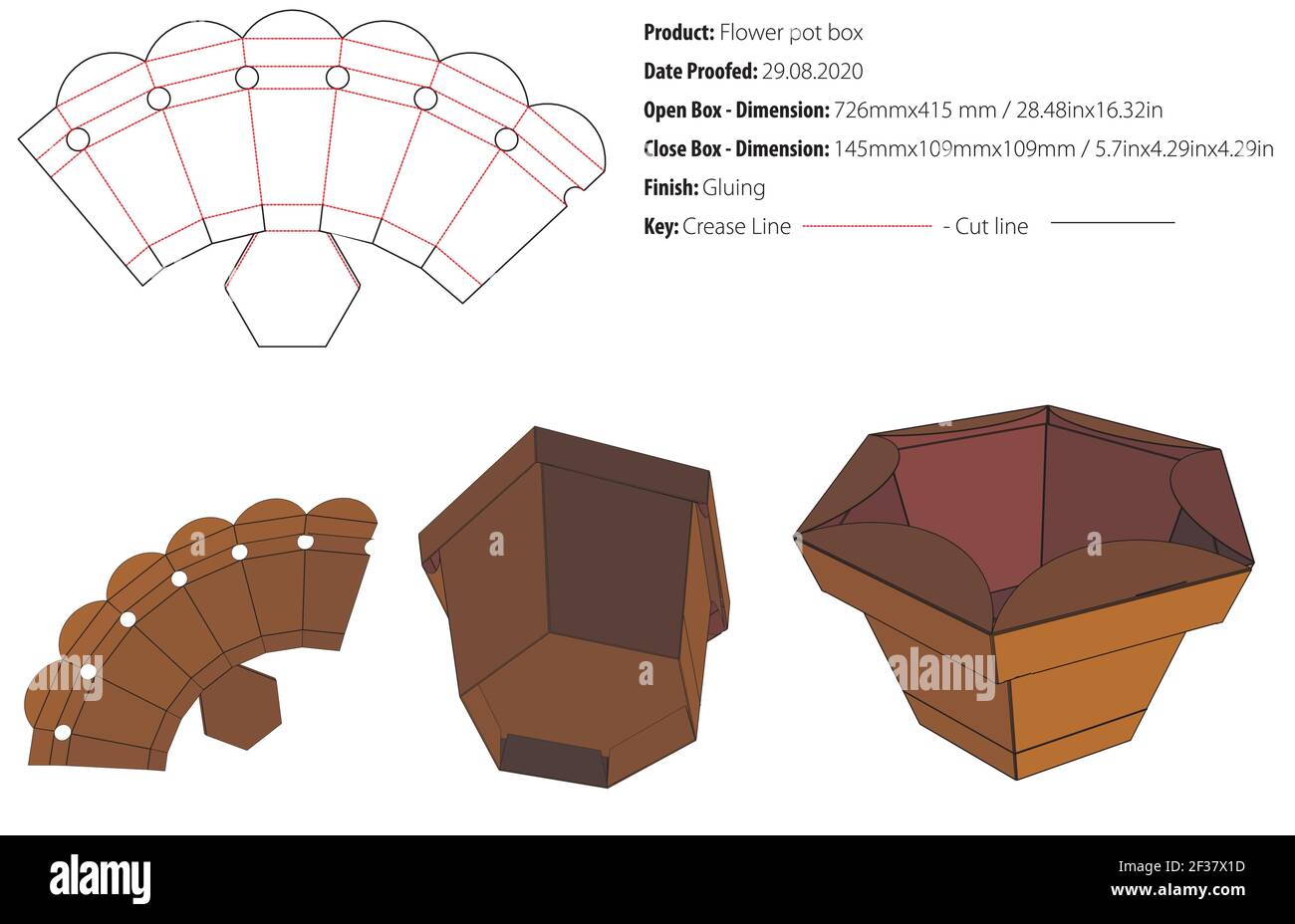 Blume Topf Box Verpackung Design Vorlage kleben die geschnitten - Vektor Stock Vektor