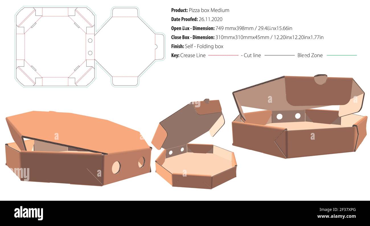 Octagon Pizza Box Medium Verpackung Schablone selbstverriegelt die Cut-Vektor Stock Vektor