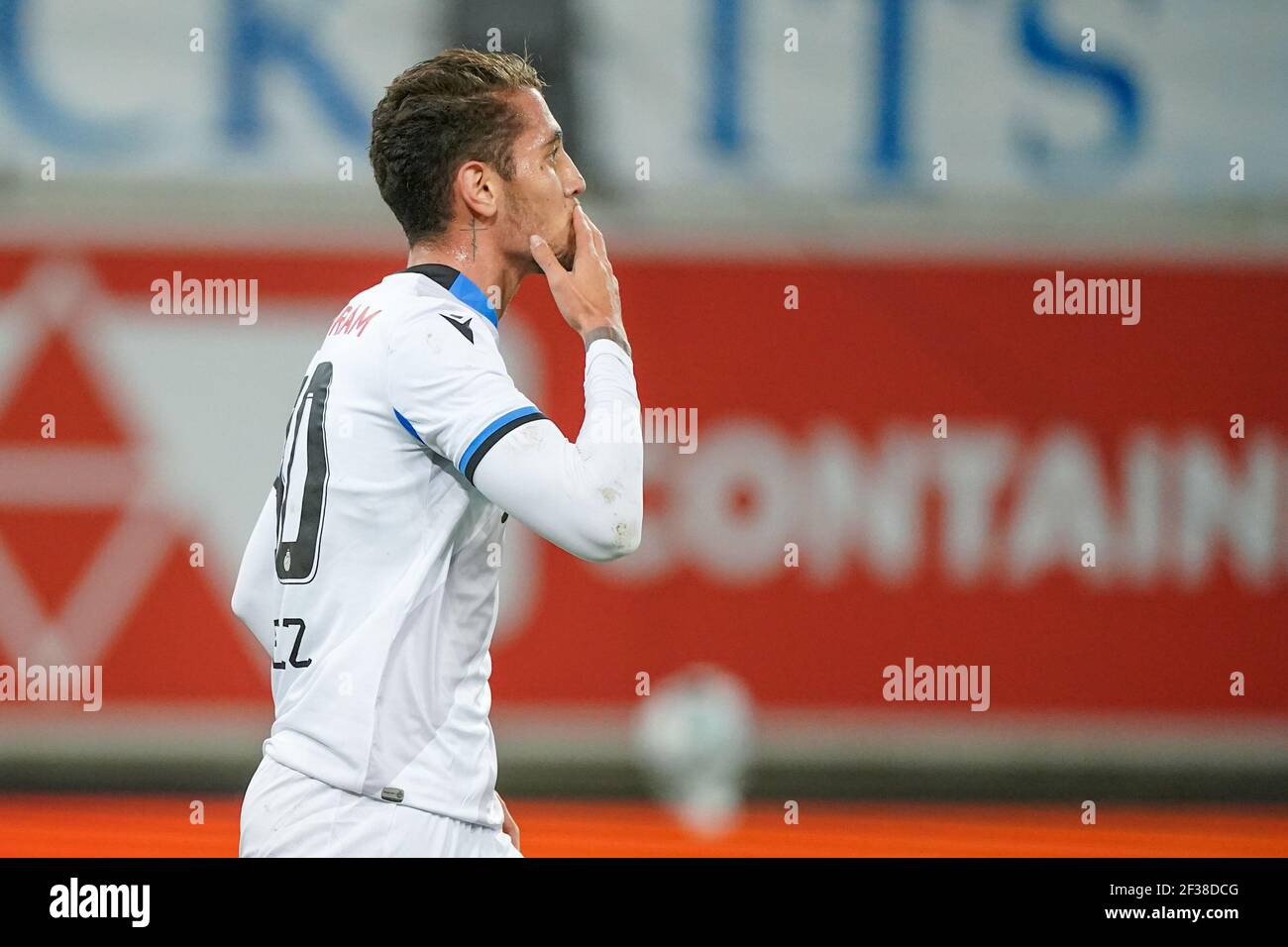 GENT, BELGIEN - MÄRZ 15: Daniel Perez vom Club Brugge feiert sein Tor im Jupiler Pro League Spiel zwischen KAA Gent und Club Brugge KV AT Stockfoto