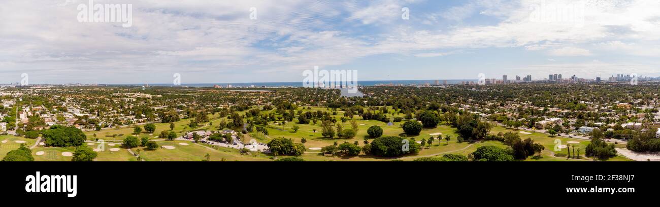 Luftdrohne Panorama Hollywood FL USA Golfplatz Landschaft Stockfoto