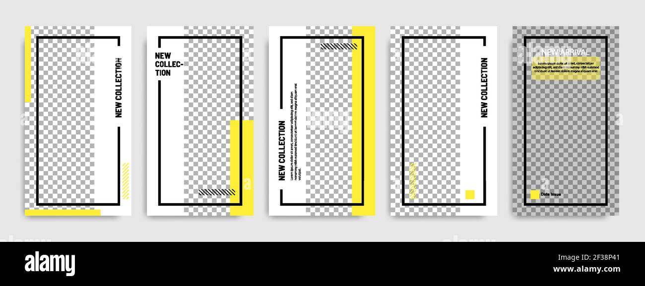 Minimale Social Media Geschichten / Story Vorlage Layout Banner in Weiß gelbe Hintergrundfarbe Stock Vektor