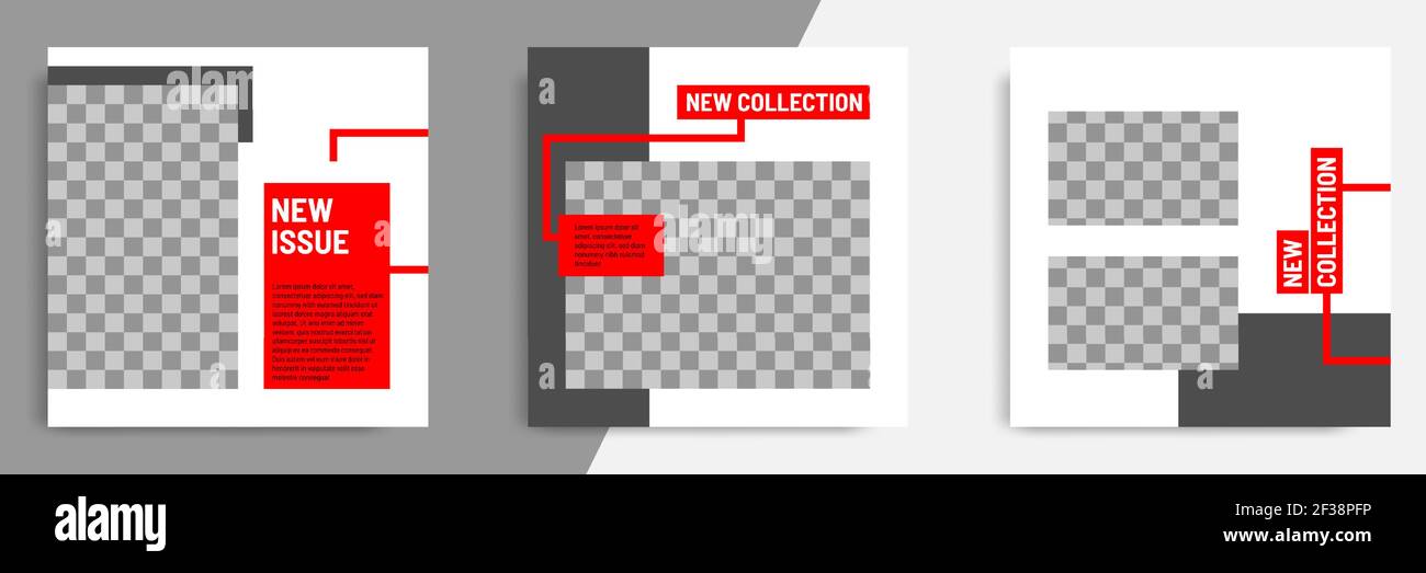 Minimales Design Hintergrund Vektor-Illustration in schwarz rot weiß Rahmen Farbe. Editierbare quadratische abstrakte moderne geometrische Form Banner-Vorlage für soci Stock Vektor