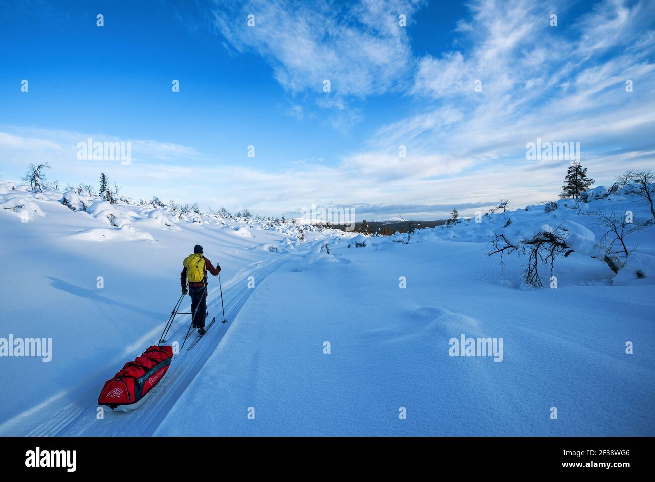 Skitouren im Urho-Kekkonen-Nationalpark, Sodankylä, Lappland, Finnland Stockfoto