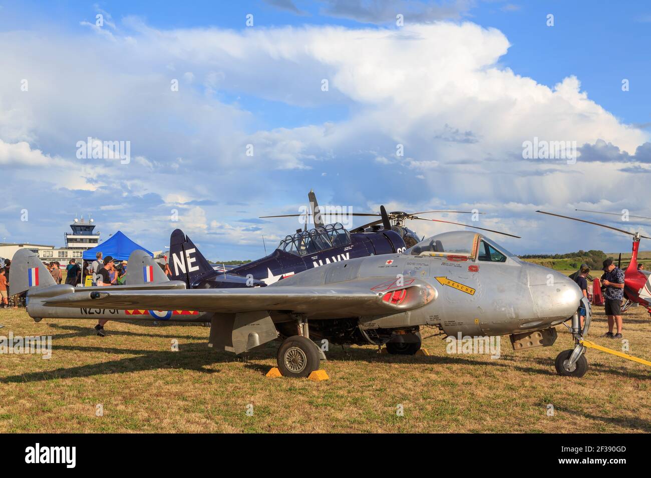 A de Havilland DH115 Vampire, ein britischer Düsenjäger der 1940s, auf einer Flugschau zu sehen Stockfoto