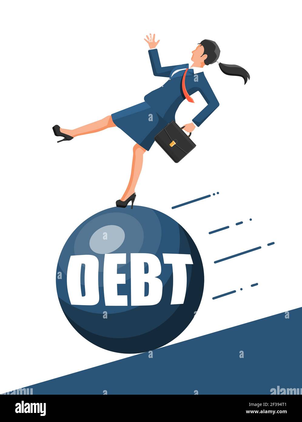 Geschäftsfrau läuft weg von großen Schulden Gewicht Stock Vektor