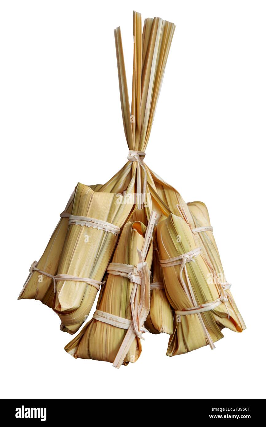 thai Original Dessert-Paket von Mangroven Palmen Blätter isoliert weiß Stockfoto