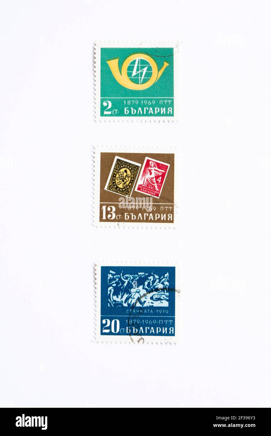 05.03.2021 Istanbul Türkei - gebrauchte und abgesagte Briefmarke. Bulgarien 1969 Satz von 3 Briefmarke Stockfoto