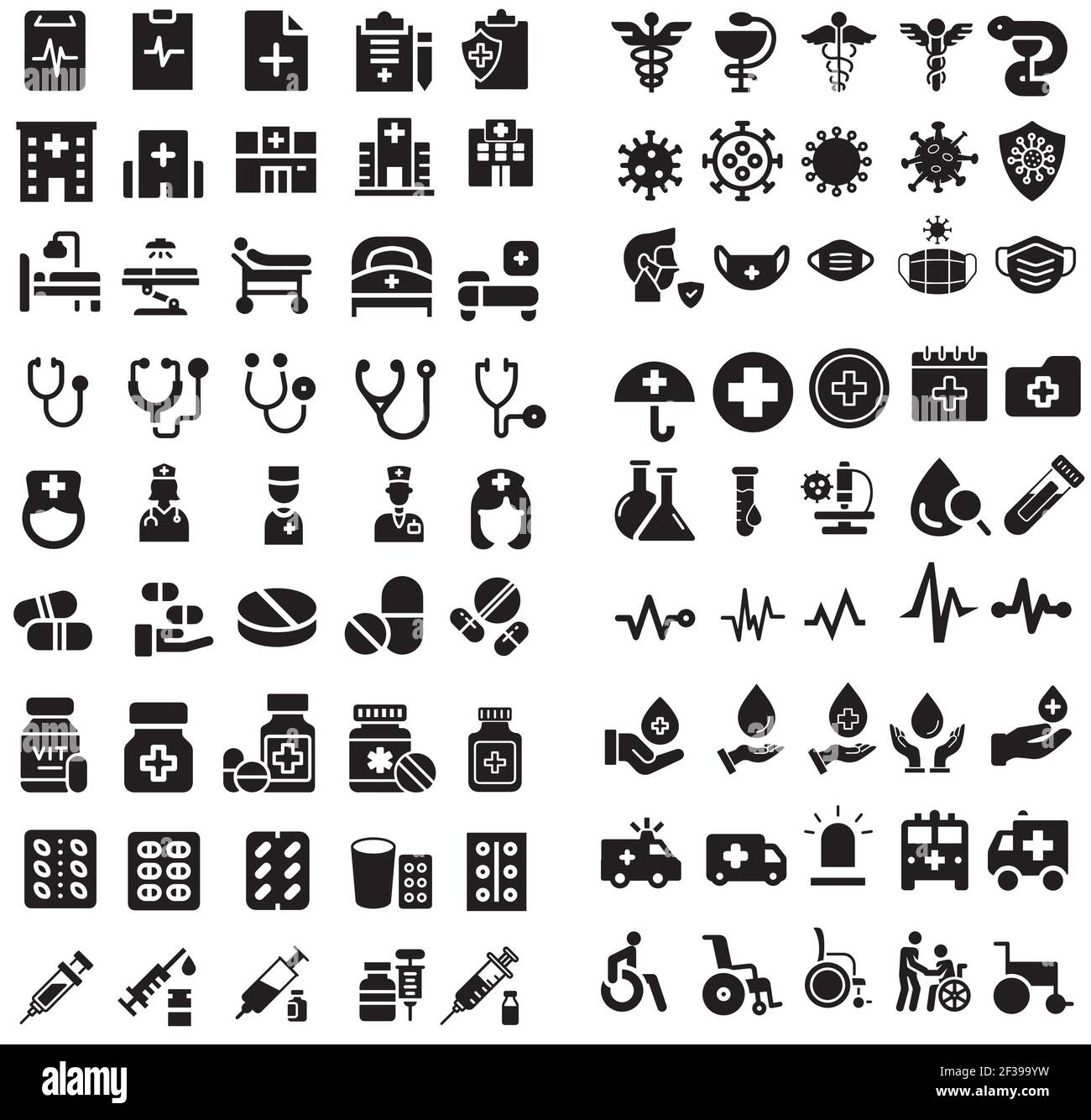 Medical Vector 90-Symbole. Medizinisches Icon-Paket, medizinisches Icon-Set für Mobil- und Web-Apps. Stock Vektor