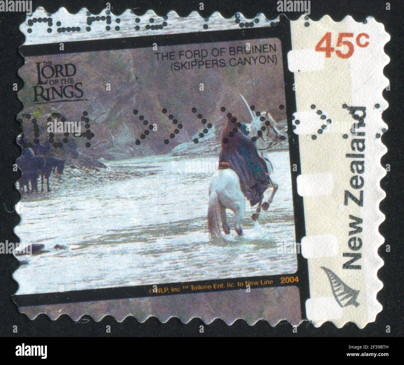 NEUSEELAND - UM 2004: Stempel gedruckt von Neuseeland, zeigt Szene und Schauplätze aus der Herr der Ringe Filmtrilogie, Skippers Canyon (Ford of B Stockfoto