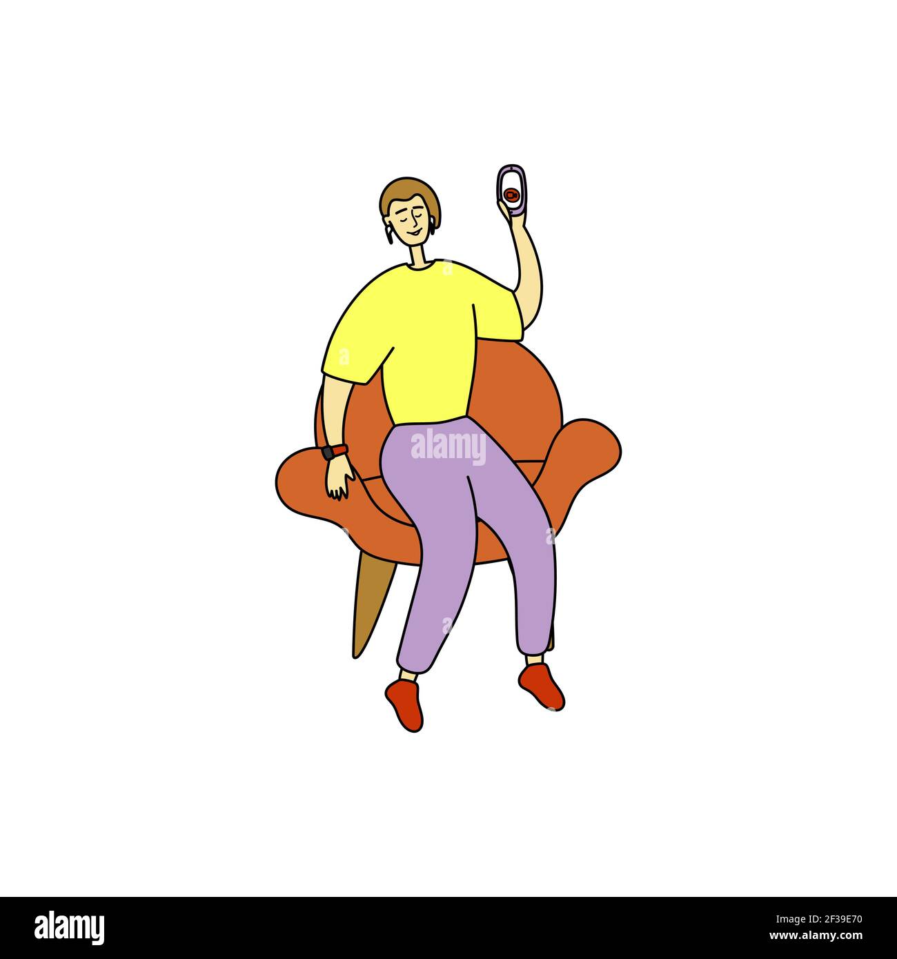 Schöne attraktive blonde Mann hält Telefon in der Hand. Pretty guy ist die Aufnahme Video für Blog. Stilvoller Mann macht ein Selfie. Vlog für Abonnenten Stock Vektor