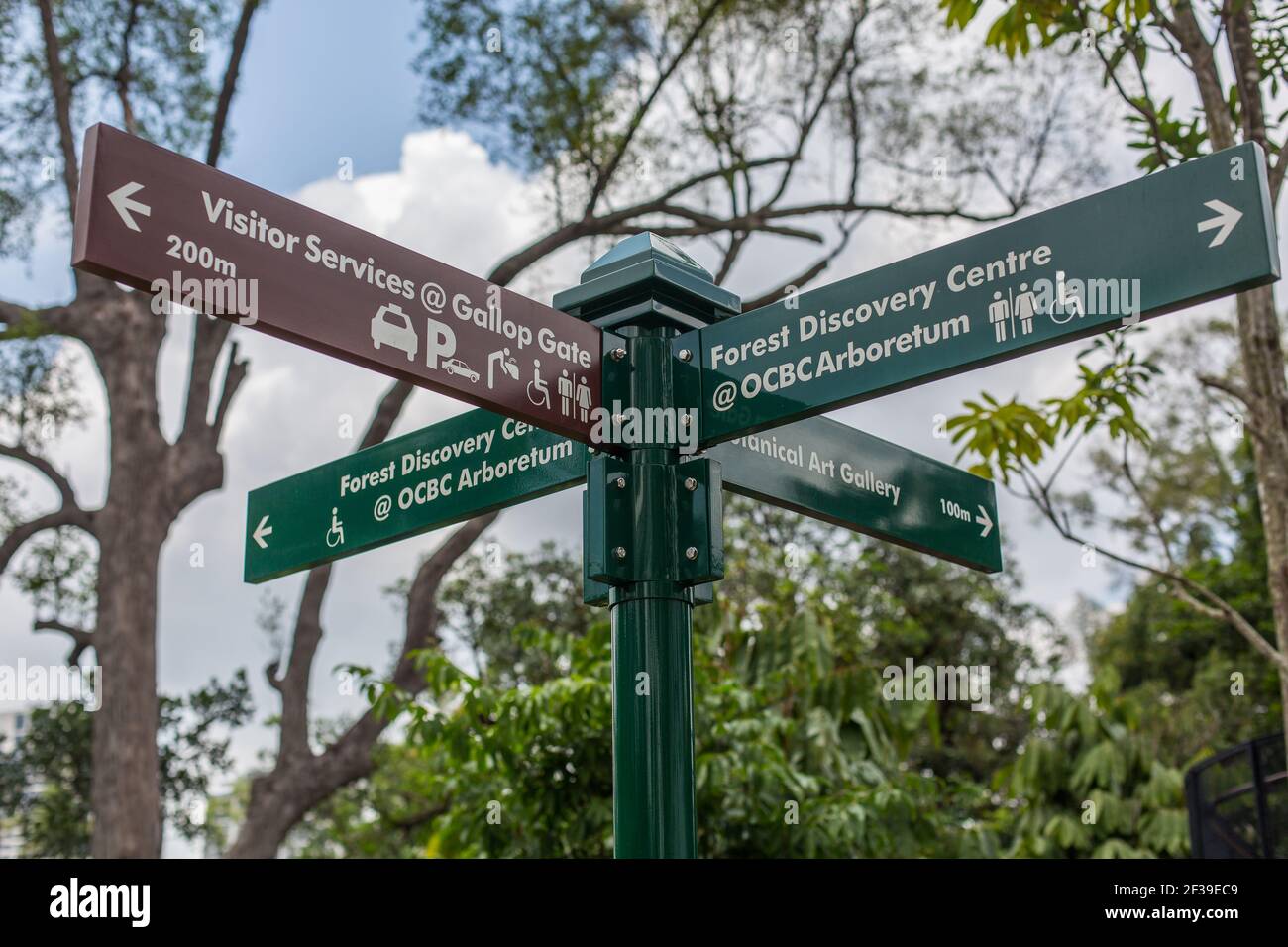 Vier Richtungsangaben im Botanischen Garten, Singapur Stockfoto