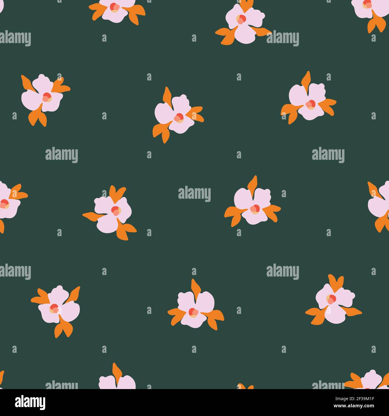 Nahtlose Vektor-Muster Ditsy Stiefmütterchen Blumen. Zarte rosa kleine verstreute Blüten auf einem grünen Hintergrund. Niedliche romantische Folk Art Blumen für Stoff Stock Vektor