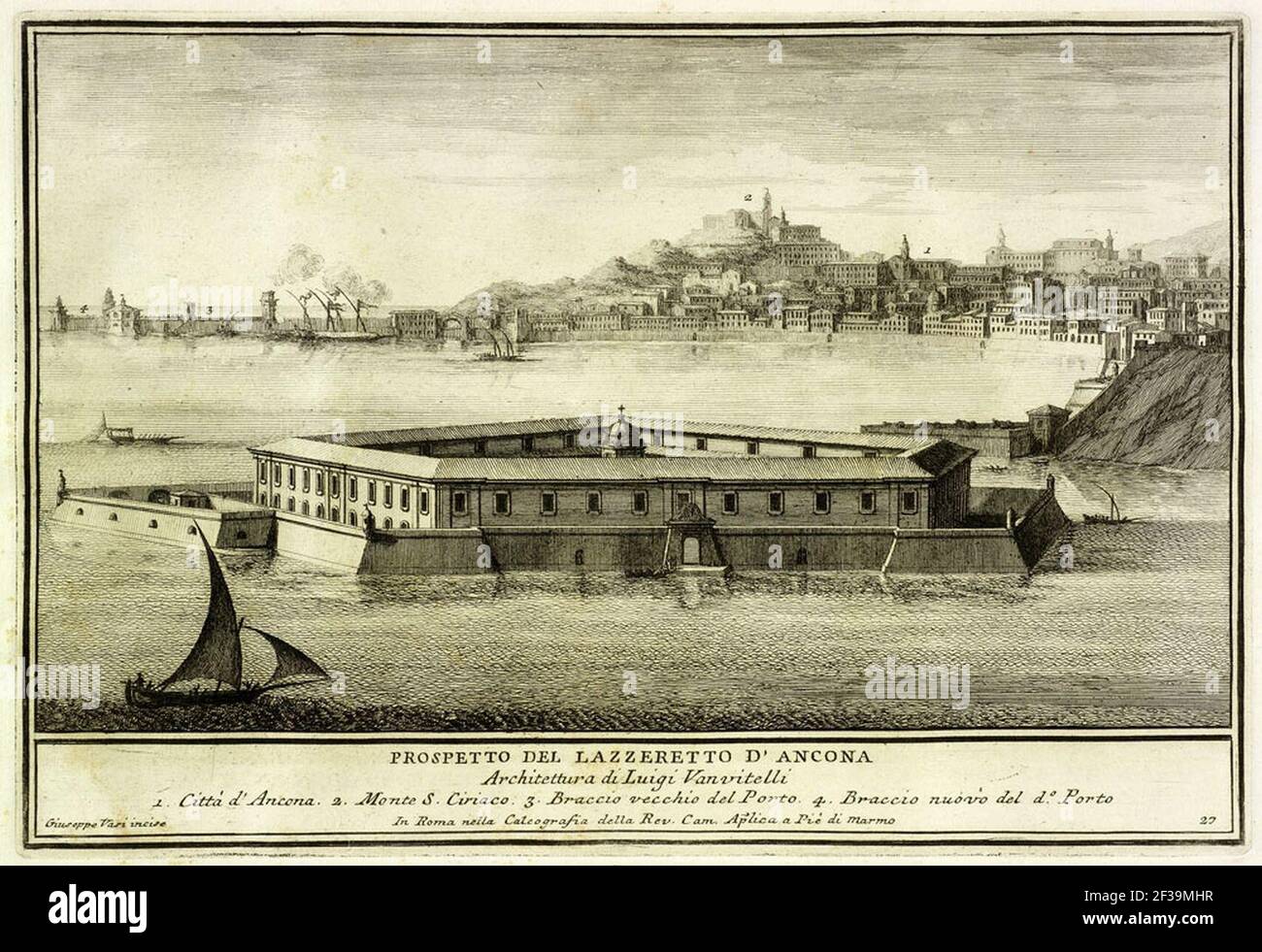 Prospetto del lazzeretto d'Ancona. Architettura di Luigi Vanvitelli (1739). Stockfoto