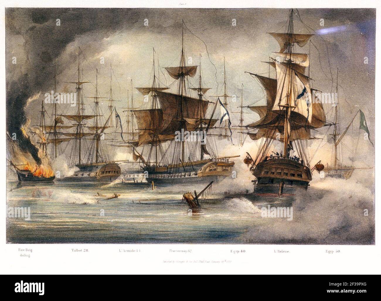 Provornoy, Talbot und L' Helene in der Schlacht von Navarino, 20. Oktober 1827 PW4856. Stockfoto