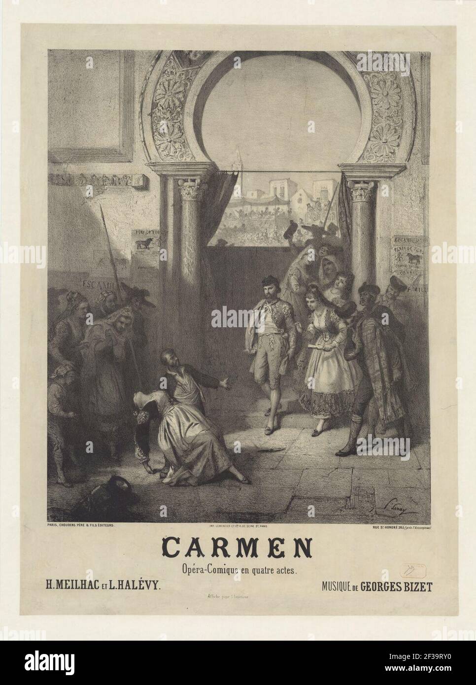 Prudent-Louis Leray - Plakat zur première von Georges Bizets Carmen - Original. Stockfoto