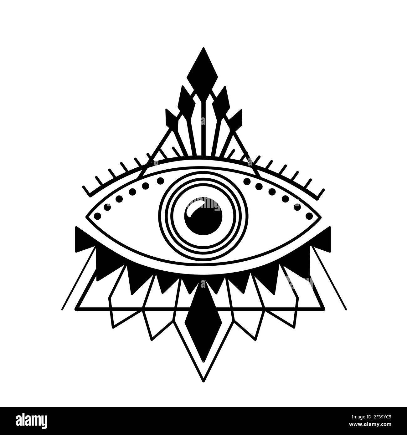 Auge der Vorsehung. Magische Hexerei Symbol. Böses Auge. Magische esoterische Religion heilige Geometrie Symbol Vektor Illustration. Schwarzes Symbol Stock Vektor