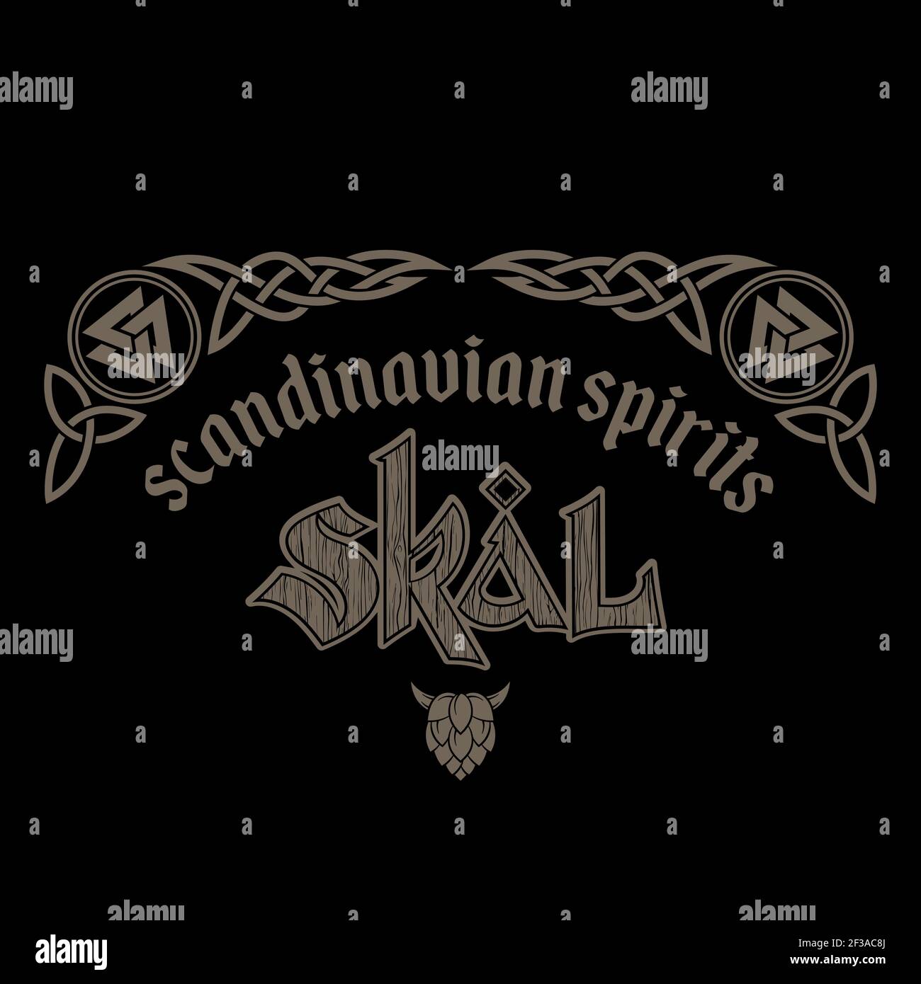 Skandinavisches Wikingerdesign. Keltische skandinavische Ornament und skandinavische Toast Schriftzug - Skal Stock Vektor