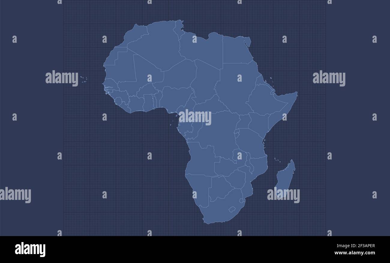 Afrika Karte, einzelne Staaten, Infografiken blau flaches Design blank Stockfoto