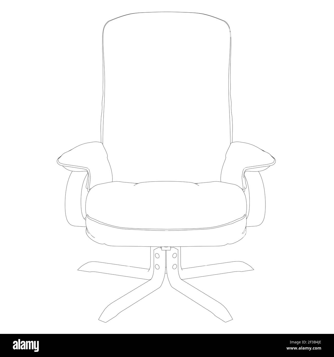 Kontur eines Sessels aus schwarzen Linien isoliert auf weißem Hintergrund. Vorderansicht. Vektorgrafik. Stock Vektor