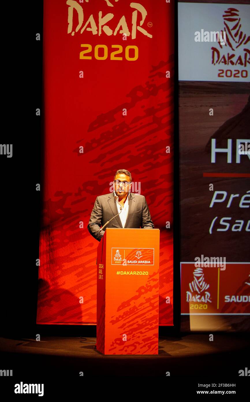 Prinz Khalid bin Sultan bin Abdullah, SAMF-Präsident, Portrait, während der Pressekonferenz von Dakar 2020 im Institut du monde arabe (IMA) in der französischen Hauptstadt Paris am 19. November 2019 - Foto Frédéric Le Floc'h / DPPI Stockfoto