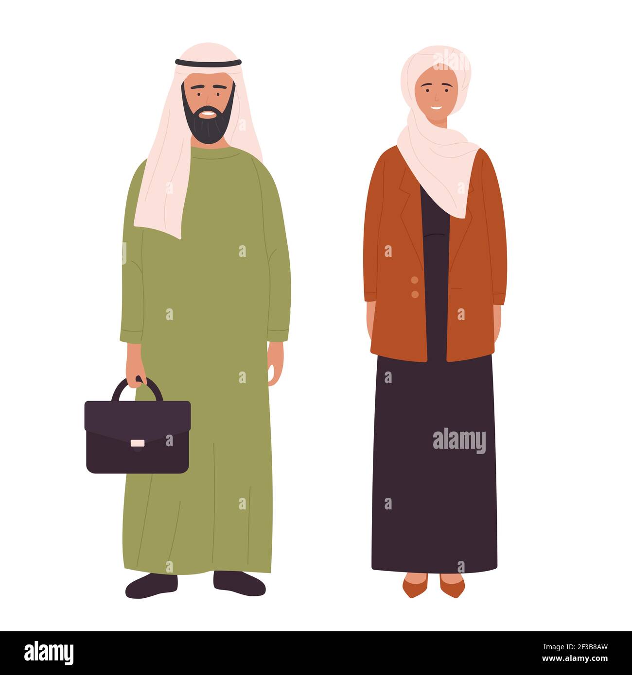 Muslimische Erwachsene Familie oder Paare, arabischer junger Mann und Ehefrau stehen zusammen Stock Vektor