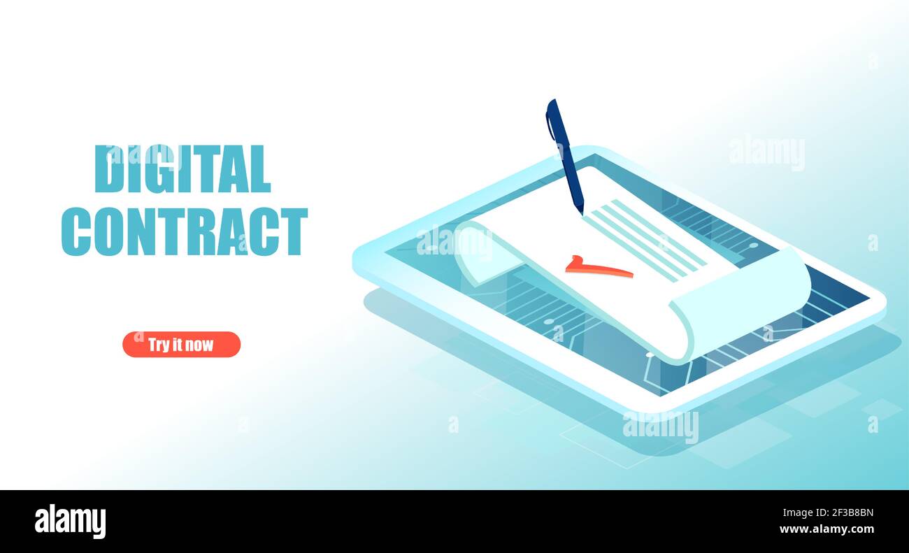 Digital Smart Contract und Electronic Signature Technology Konzept Stock Vektor